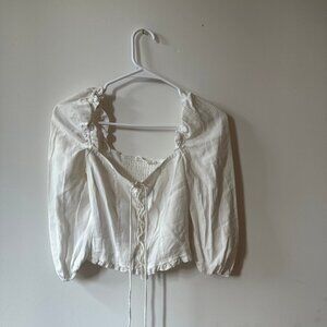 White Ruffle Half Sleeve Top Small